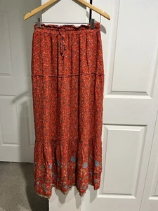 Maxi gonna rossa a strati floreale boho homestead elastico in vita cravatta tasche taglia L - Foto 1 di 10