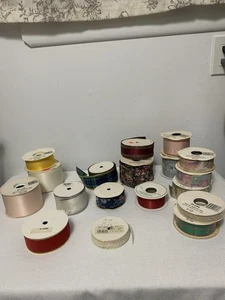 Lot 18 Rolls VTG Craft Ribbon Rolls All Sizes, All Kinds No Name. Nice Selection - Picture 1 of 12