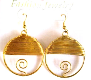 Shiny Gold Tone Earrings Wire Wrap Drop Dangle Hook Earrings - Picture 1 of 3
