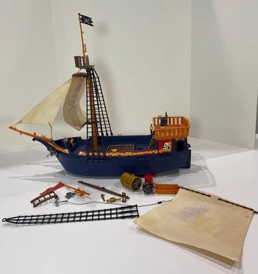 Playmobil Buccaneer Skull Pirate Blue Ship Boat Set 5778 Incomplete - Image 1 of 4