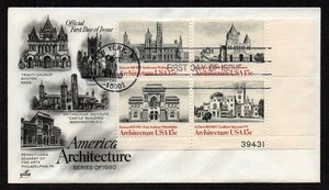 USA, SCOTT # 1838-1841, ARTCRAFT FDC COVER - AMERICAN ARCHITECTURE 1980 PLATE BL - Picture 1 of 1