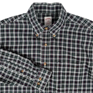 Brooks Brothers 346 Gr. Herren M Bügelfrei B&W Kariert Langarm Button-Down Hemd - Bild 1 von 10