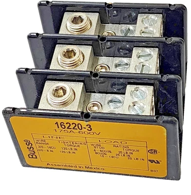OEM Eaton BUSSMANN 16220-3, 162203, 3-Pole, Power Block 175 Amp 600Vac - Image 1 of 4