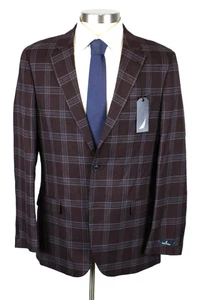Nautica Sport Coat 42 L Mens Dark Red Blue Plaid Stretch Modern Fit Blazer $295 - Picture 1 of 7