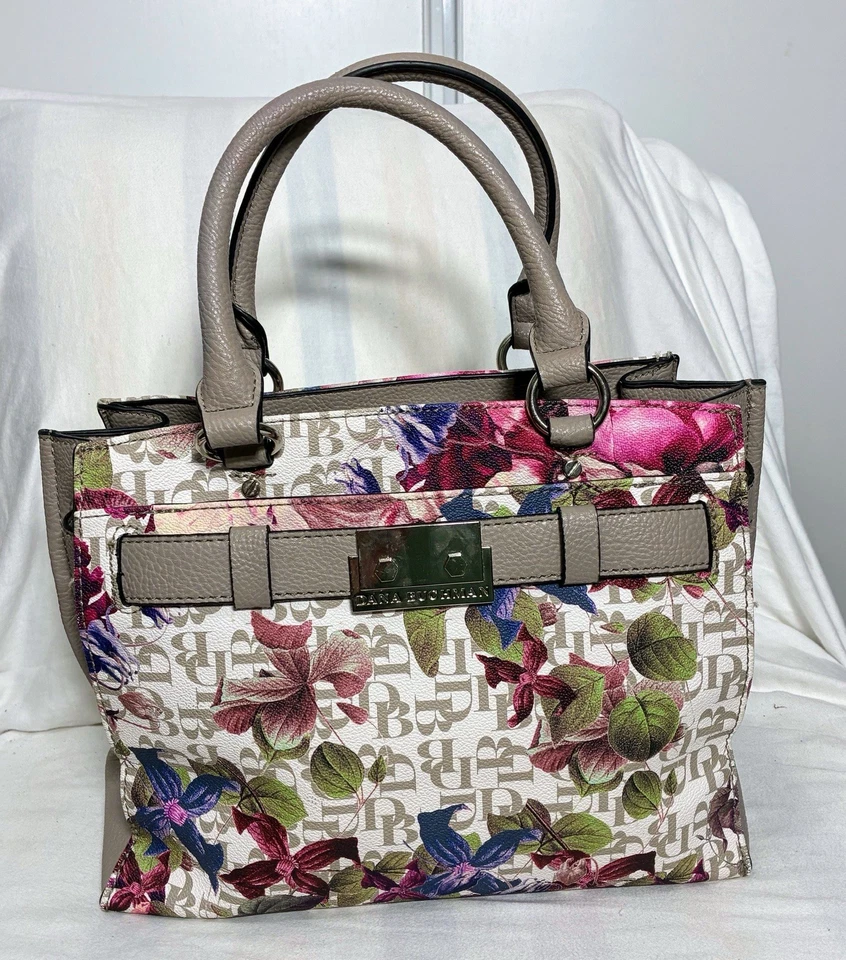Bolsa/bolsa de ombro Dana Buchman floral multicolorida couro sintético em excelente estado usado - Imagem 1 de 4