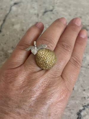 Charles Winston 纯银黄色和白色立方氧化锆梨戒指 全新带标签 — 第 1/4 张图片