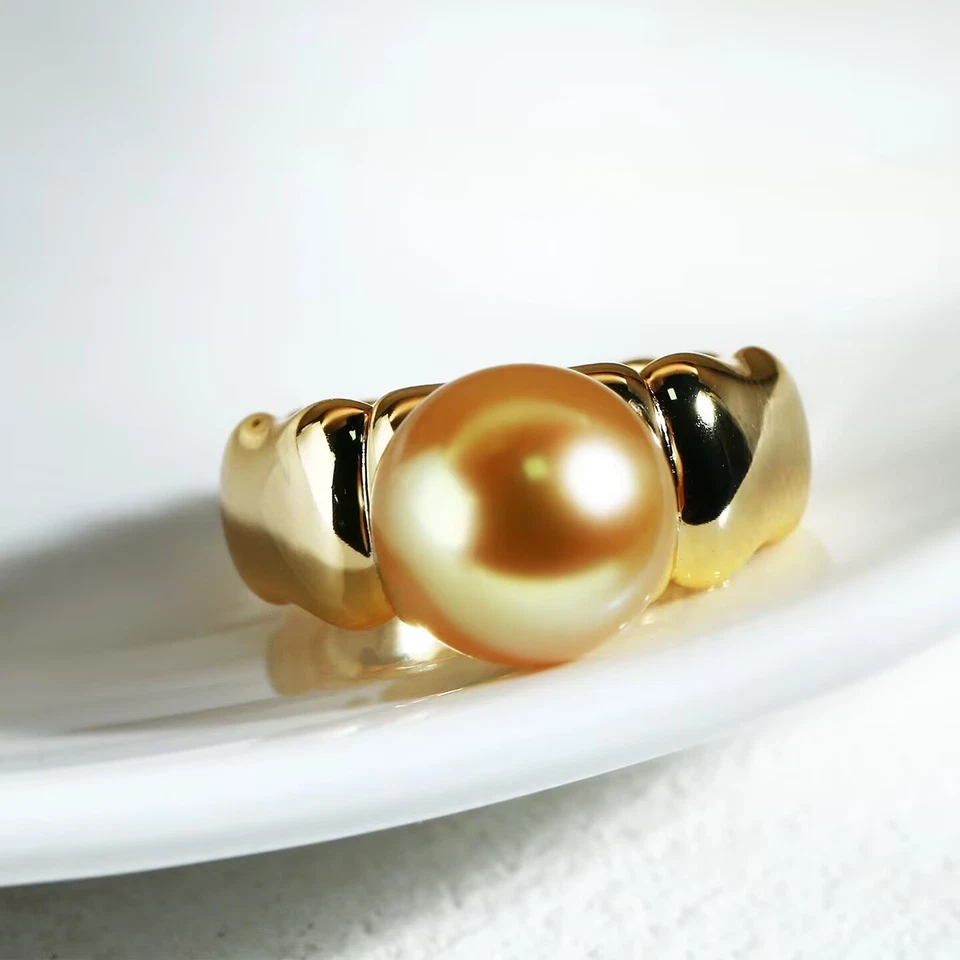 elegante anillo de perlas de oro redondo mar sur 10-11 mm 925s (aj) Foto 1 de 1