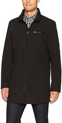 Kenneth Cole Mens Jacket Overcoat M Hidden Rain Hood Mock Neck Collar Black $260 - Image 1 of 4