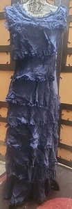 Gigi Moda Made In Italy Boho Tier Ruffle Blue Knit Midi Maxi Tank Dress 6 - Picture 1 of 8