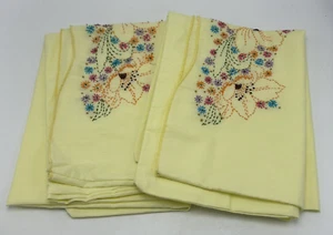 Embroidered Pillowcase Set of 2 Multicolored Floral Handmade Needlepoint Yellow - Picture 1 of 6