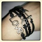 Love Infinite Infinity Anchor Silver Tone Black 4 Strand Bracelet Cuff