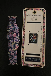 SCRUNCHBANDIES BUTTERFLY FLOWERS NAVY BLUE APPLE WATCH BAND SIZE 38MM & 42MM-NEW - Picture 1 of 5