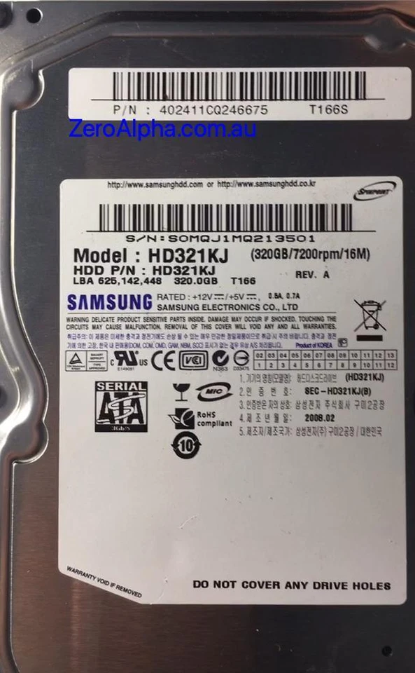 HD321KJ Samsung Donor Hard Drive, PN: 402411CQ246675, CP100-12 - Image 1 of 1