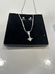 925 Sterling Silver CZ Necklace Chain Pendant & Earrings Set - Picture 1 of 10