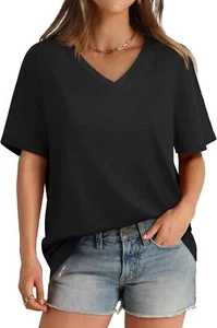 Womens T Shirts V Neck Short Sleeve Casual Loose Tees Tops 2025 Trending Now ⭐️⭐ - Picture 1 of 6