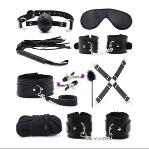 10 PIEZAS Sexy Adulto SM Traje de Juego Esclavitud Set Esposas Adulto Tapón de Bola Látigo de Cuero - Imagen 1 de 12