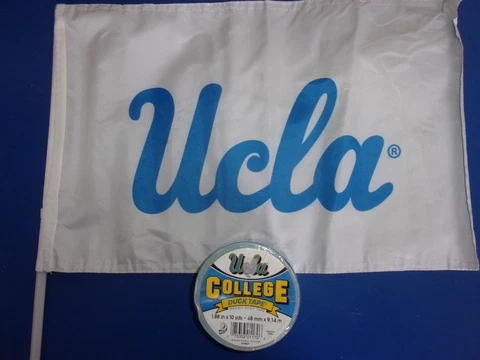 Lot of 2 UCLA Bruins Duck Tape & Auto Window Flag white with blue writing Wescom Cover