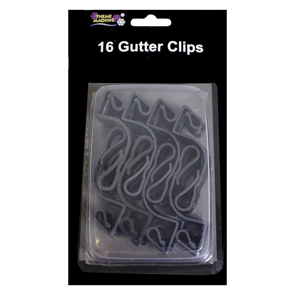 16 X Black Gutter Hooks Clips Outdoor Christmas Xmas Icicle Fairy Lights Plastic