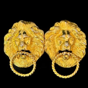 Vintage Paquette Gold Tone Interlocking Belt Buckle Lions Head Knocker - Picture 1 of 11