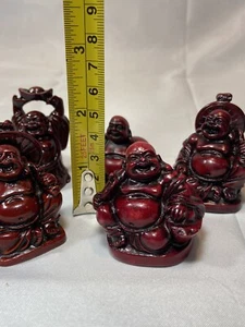 Lachender Buddha 2 Zoll rote Harzfiguren 5 Stück 90er - Bild 1 von 14
