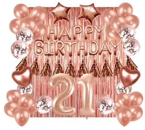 Designer Rose Gold 21st Happy Birthday Balloon Banner Party Decoration Supplies - Picture 1 of 10