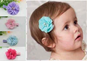 NEW Handmade Chiffon Flower on Double Prong Alligator Clip for Baby Girls Ladies - Picture 1 of 12
