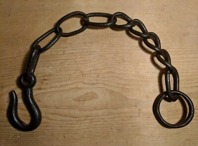 Antiguo gancho de hierro forjado en longitud de cadena viga anillo de hierro 24" pulgadas Foto 1 de 4