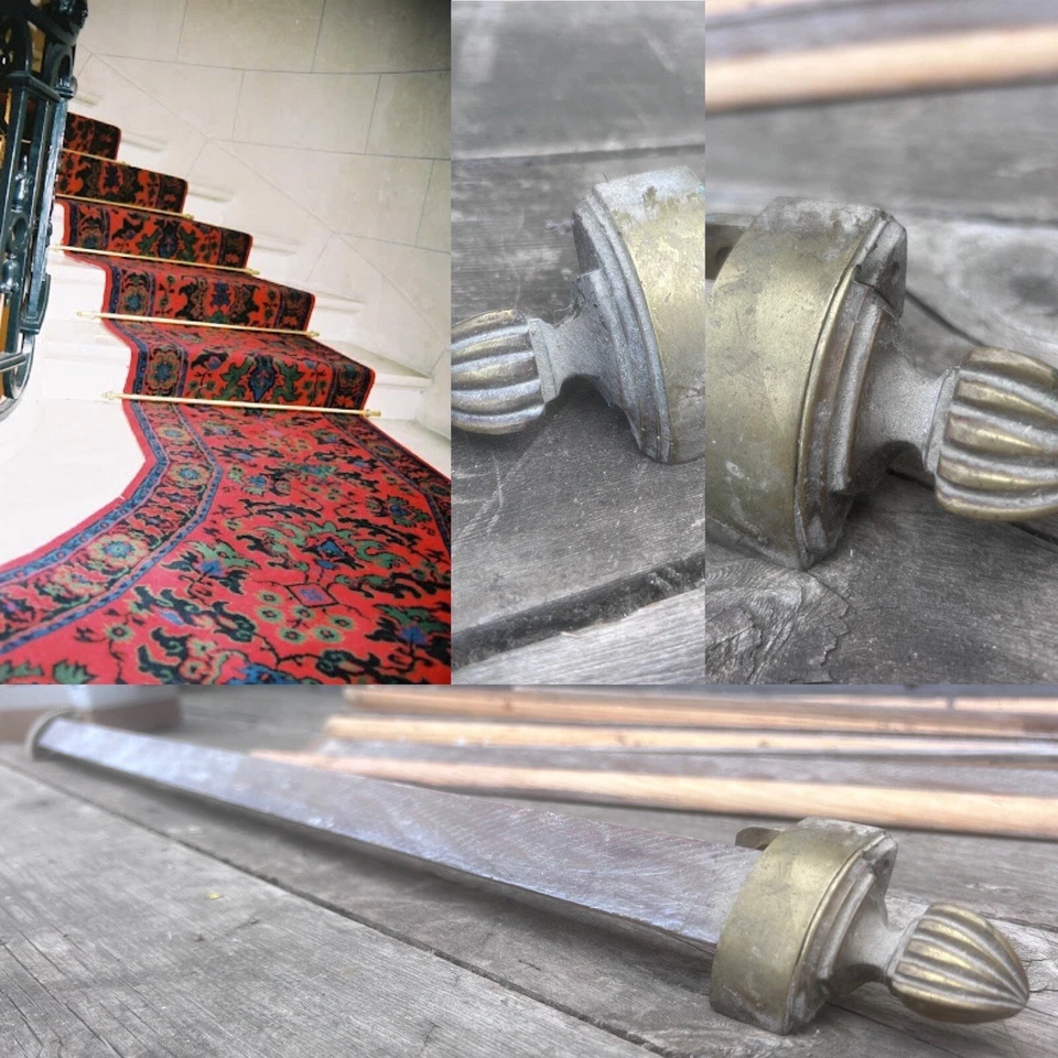 1x Barre Tringle à Tapis d Escalier Support Complet Bronze Empire Ancien Château - Photo 1/4