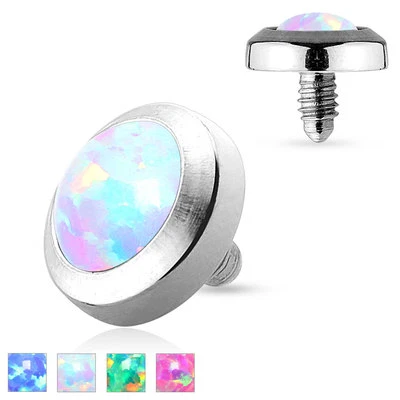 316L Surgical Steel Synthetic Opal Gem Flat Micro Dermal Anchor Top 14g 4mm - Image 1 of 4