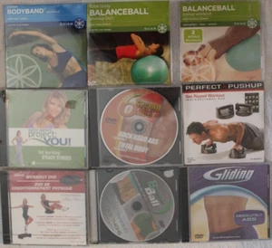 9 NEW workout DVD lot ball band perfect pushup bender gliding 6 second abs caban - Picture 1 of 10