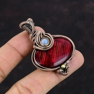 Red Fire Labradorite Copper Gift For Love Wire Wrapped Pendant 2.2" - Picture 1 of 6