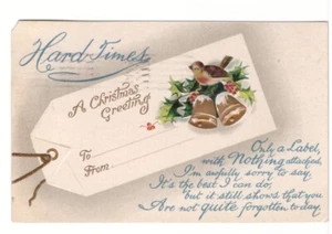Hard Times, Christmas Greetings, Antique 1909 Embossed B.B. London Postcard - Picture 1 of 2