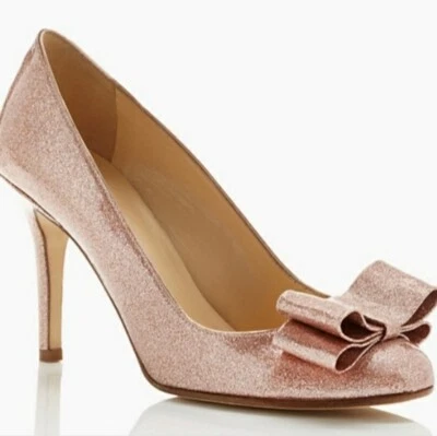 Kate Spade Krysta Bow Pump Rosa Oro Brillo Charol Tacones Italia 7 Foto 1 de 4