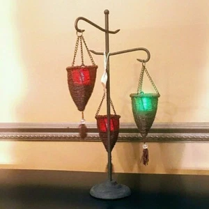 Iron Metal Beaded 3 Tiered Votive Tea Light Candle Holders Tabletop Decor-NEW - Picture 1 of 6
