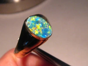 Anillo de ópalo para hombre, oro liso de 14 k, neón multicolor - Imagen 1 de 9