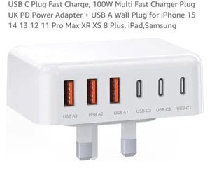 USB C Stecker Fast Charge, 100W Multi Schnell Ladegerät Stecker UK PD Netzteil + USB A - Bild 1 von 8