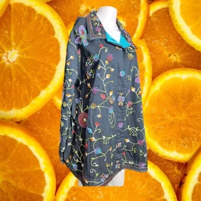 The Quacker Factory Embroidered Floral Jacket Colorful Cotton 2X - Image 1 of 4