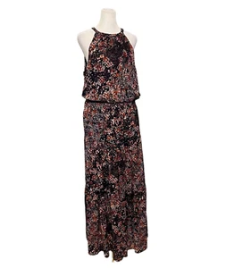 Nicole Miller Navy Floral Halter Racerback Maxi Dress Size 12 NEW - Picture 1 of 8