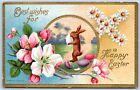 Postcard Happy Easter Rabbit Bunny With Eggs Embossed HE10