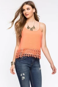 NEW Yellow Boho Crochet Lace Trim Cami Top Size L Junior's/ M Regular - Picture 1 of 6