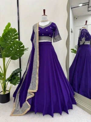 New Launch  Faux Georgette RoyalBlue Lehenga Choli With Dupatta For Wedding Wear - Image 1 of 4