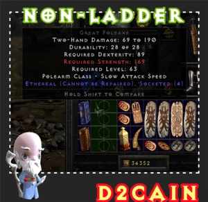 Diablo 2 D2R SC⭐️Non-Ladder⭐️ETH 4 OS Great Poleaxe⭐️PC/SWITCH/PS - Picture 1 of 1
