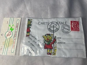 Vintage 80er Mode Patch Aufnäher Webetikett TDI “ Postkarte aus Frankreich “ - Bild 1 von 5
