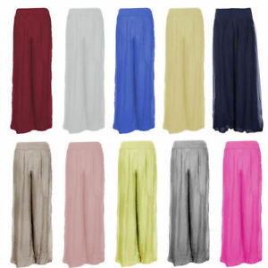 Ladies Italian Summer Silk Palazzo Elasticated Bubble Jersey Trouser Size 8-14UK