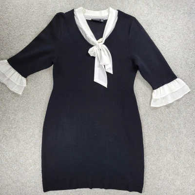 Vestido Nina Leonard Georgette para mujer XL negro tejido cuello atado mangas volantes en capas Foto 1 de 4