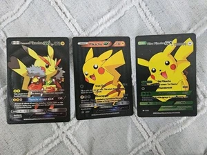 Pikachu GX ×3 Black Foil Fan Art Vinyl Collector Pokemon Card 3X Armored Ultra - Picture 1 of 9