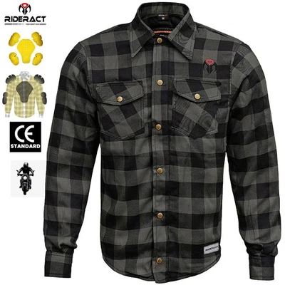 RIDERACT® Men Motorcycle Flannel Shirt Armored Motorbike Riding Shirt CE Armor - Image 1 of 4