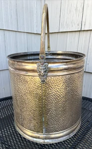 Vintage Large Brass Planter Pot Hammered with Handle 13x13 Inches - Picture 1 of 11