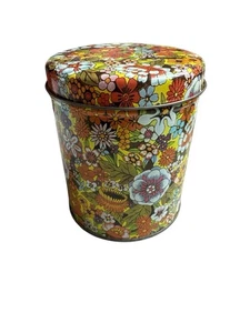 Vintage Metall Blechdose mit Deckel Flowers Flower Power Floral Mod MCM 70er - Bild 1 von 7