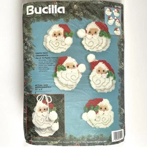 Bucilla Santa Face 10 Christmas Ornaments Plastic Canvas Kit Vintage 1995 - Picture 1 of 5